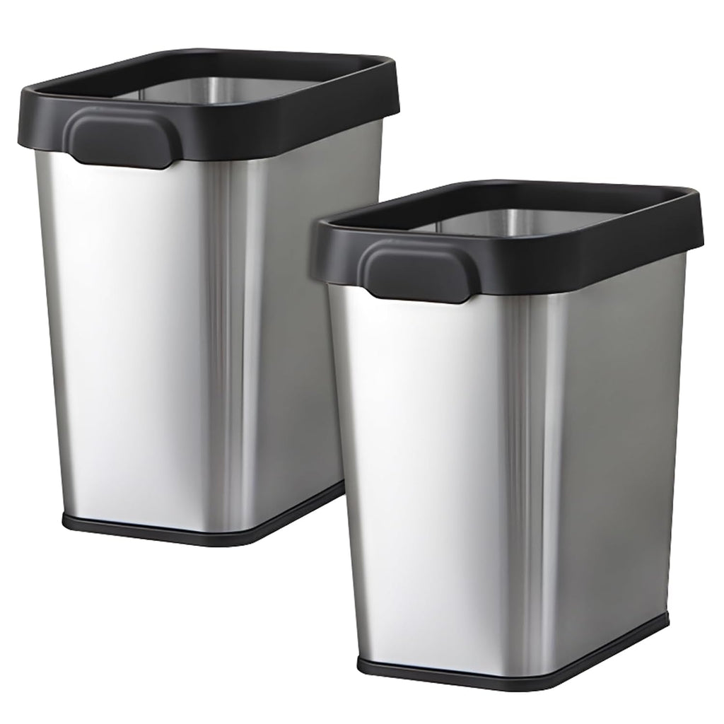 TooCust 2 Pack Stainless Steel Trash Can 3 Gallon, Open Top Trash Can, 8" x 11" x 13", Rectangle Rubbish Bin, Slim and Narrow, No Lid Small Wastebasketfor Kitchen, Bathroom, Living Room, Office