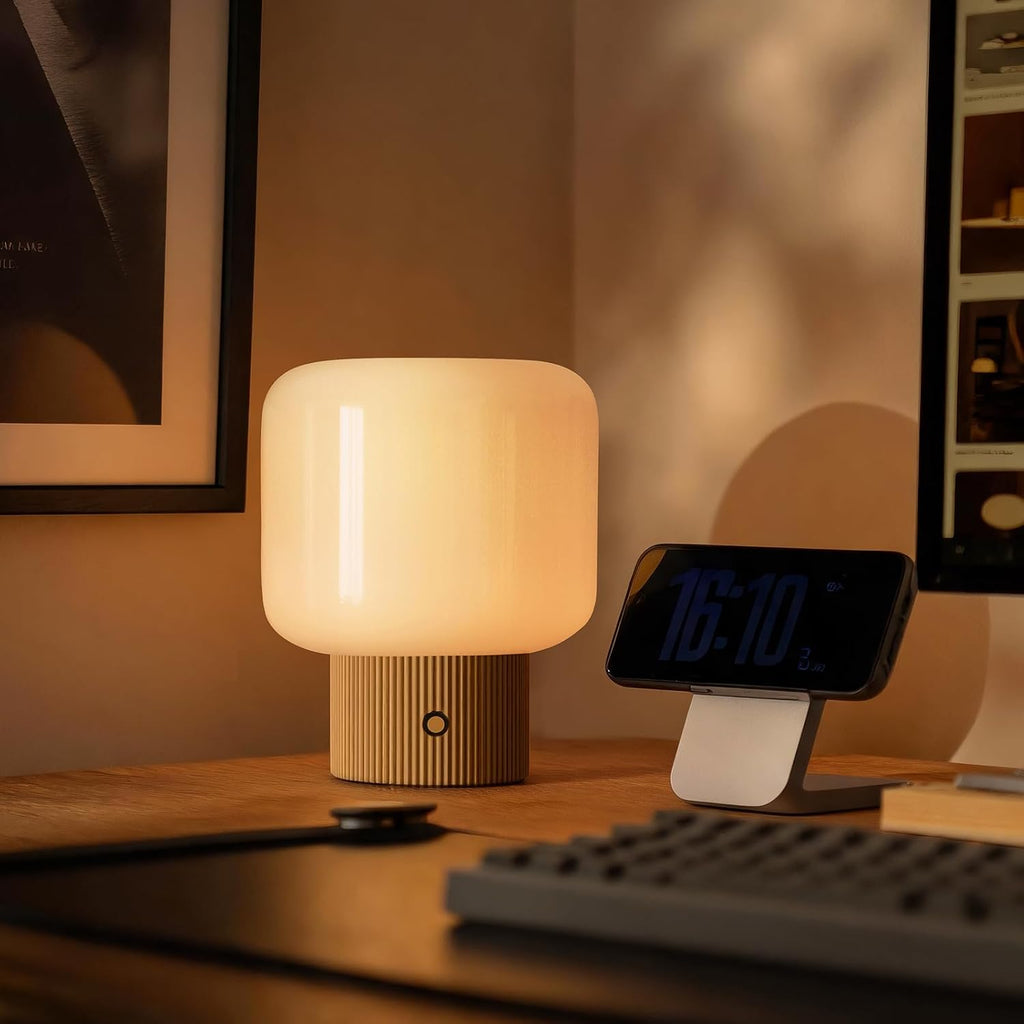 MAGCHARM Mushroom Table Lamp Premium Opal Glass Metal Cordless Night Lamp