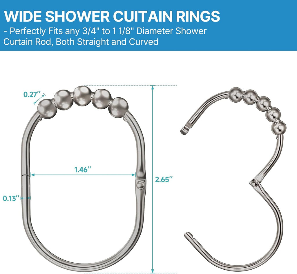 MENGJINGO Shower Curtain Hooks, Decorative Rust Proof Shower Curtain Rings