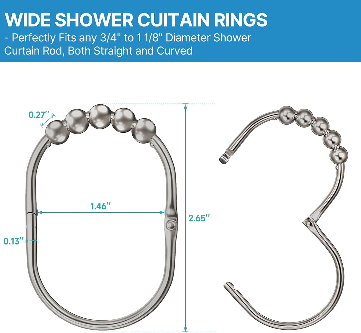MENGJINGO Shower Curtain Hooks, Decorative Rust Proof Shower Curtain Rings