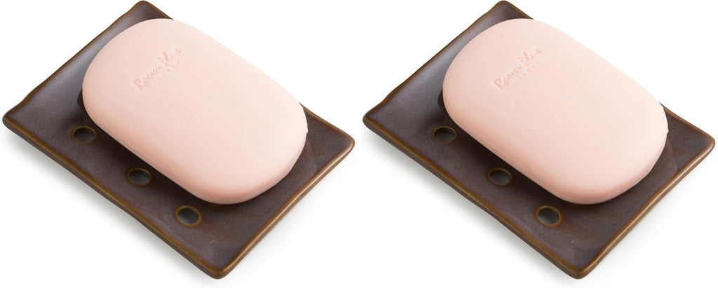 Soap Holder, Ceramic Soap Dish for Shower, Japanese Soap Tray with Self Drain for Sponges, Bath Tub, Bathroom, and Kitchen Sink, Purple (Pack of 2)