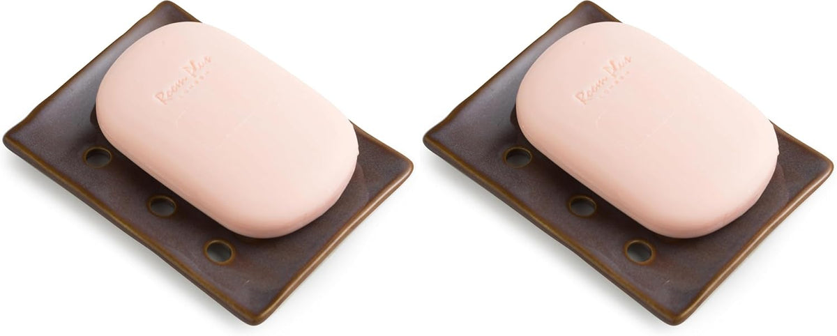 Soap Holder, Ceramic Soap Dish for Shower, Japanese Soap Tray with Self Drain for Sponges, Bath Tub, Bathroom, and Kitchen Sink, Purple (Pack of 2)