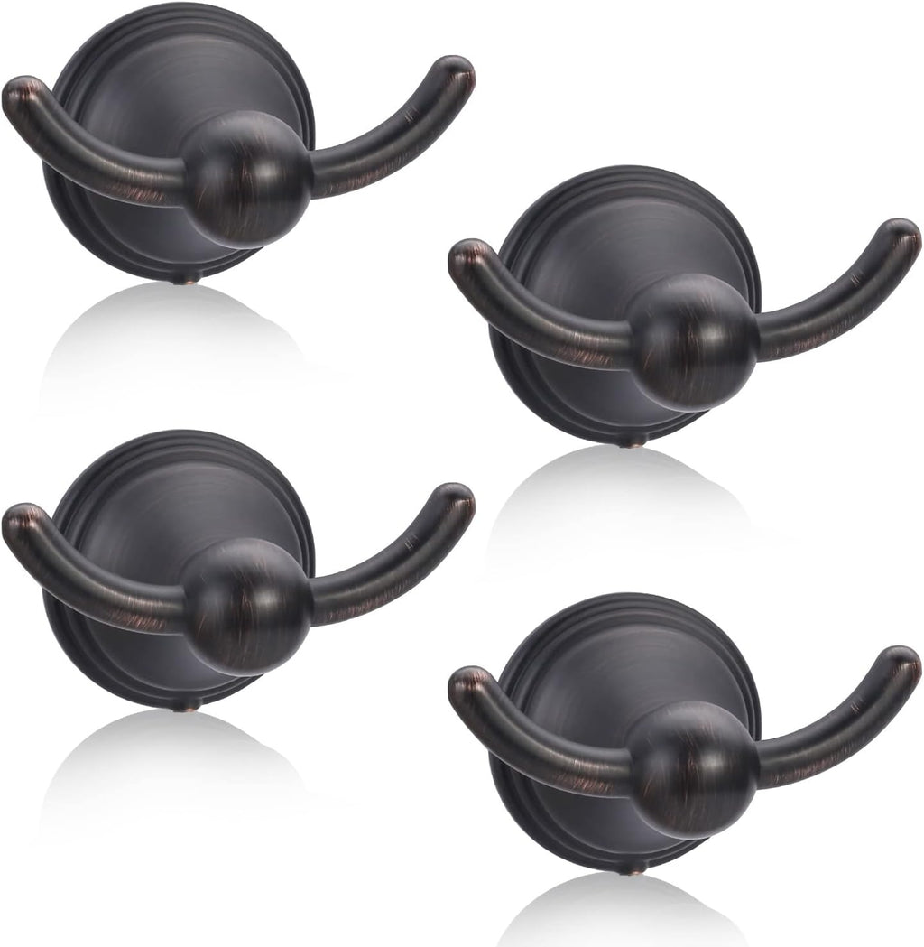 FILTA Bathroom Towel Hooks, Oil Rubbed Bronze Robe & Towel Hooks for Wall Mounted, Traditional Towel and Robe Hooks for Hanging Towels, Bath Towel Holder for Shower(4 Pack)