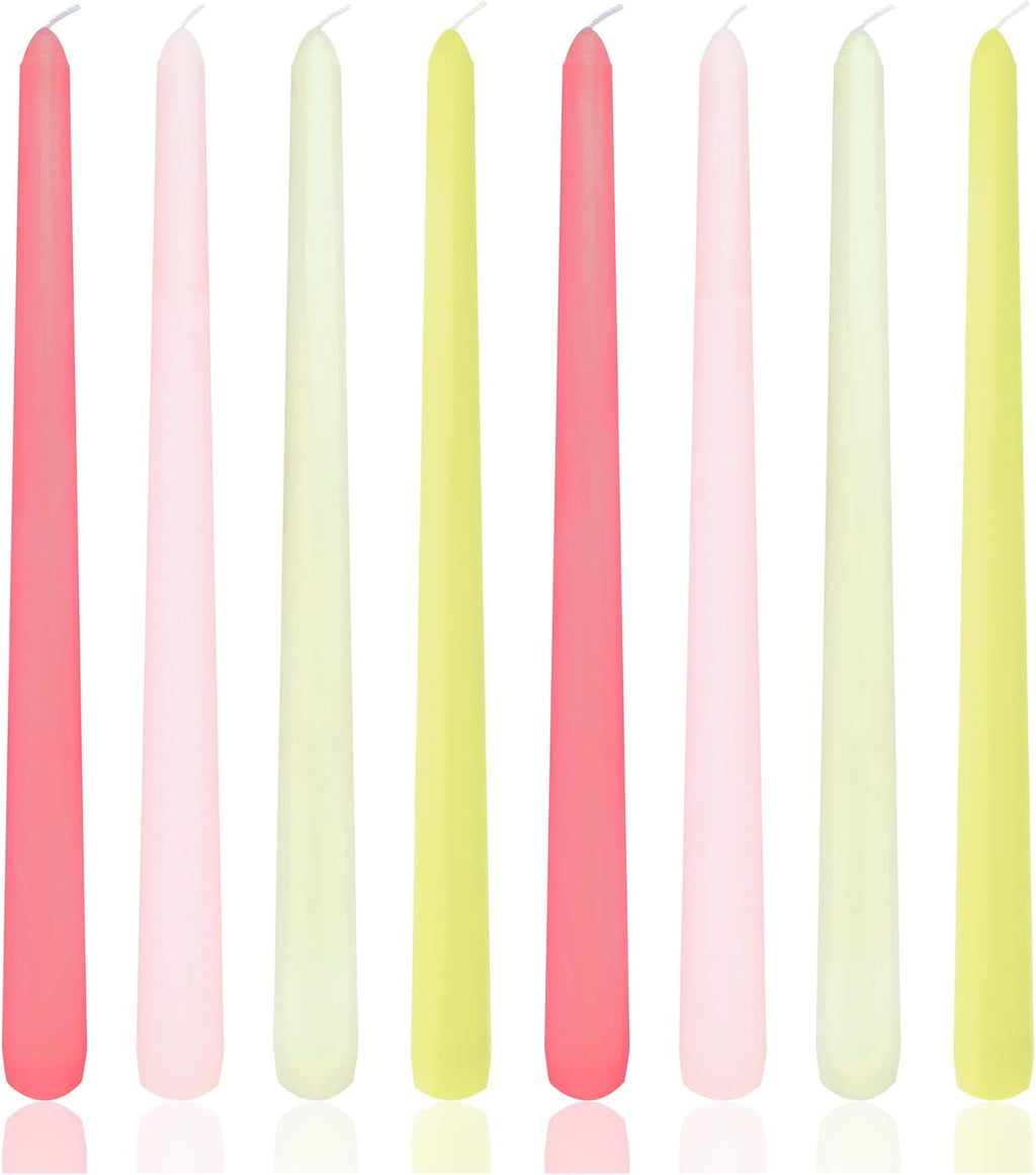 10 Inch Multi Color Taper Candles, 8 Pack Unscented Dripless 6-8 Hours Burn Candlesticks for Holiday, Dinner, Party