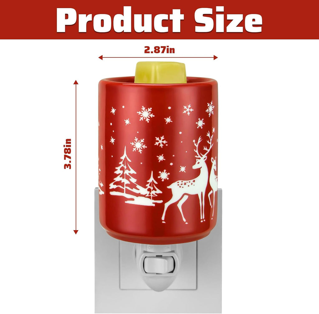 STAR MOON Pluggable Fragrance Ceramic Wax Melt Night Light Warmer for Christmas Decoration No fire Hazard Packed with Two Bulbs - Abrasive Red Reindeer
