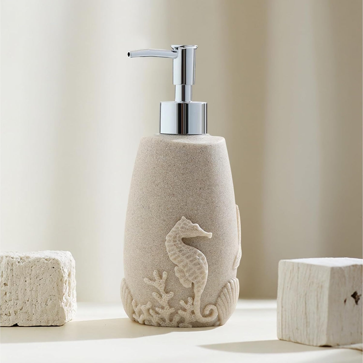 Soap Dispenser Set, 11.84 OZ, 2 PCS, Ocean Theme Beige Empty Bottle