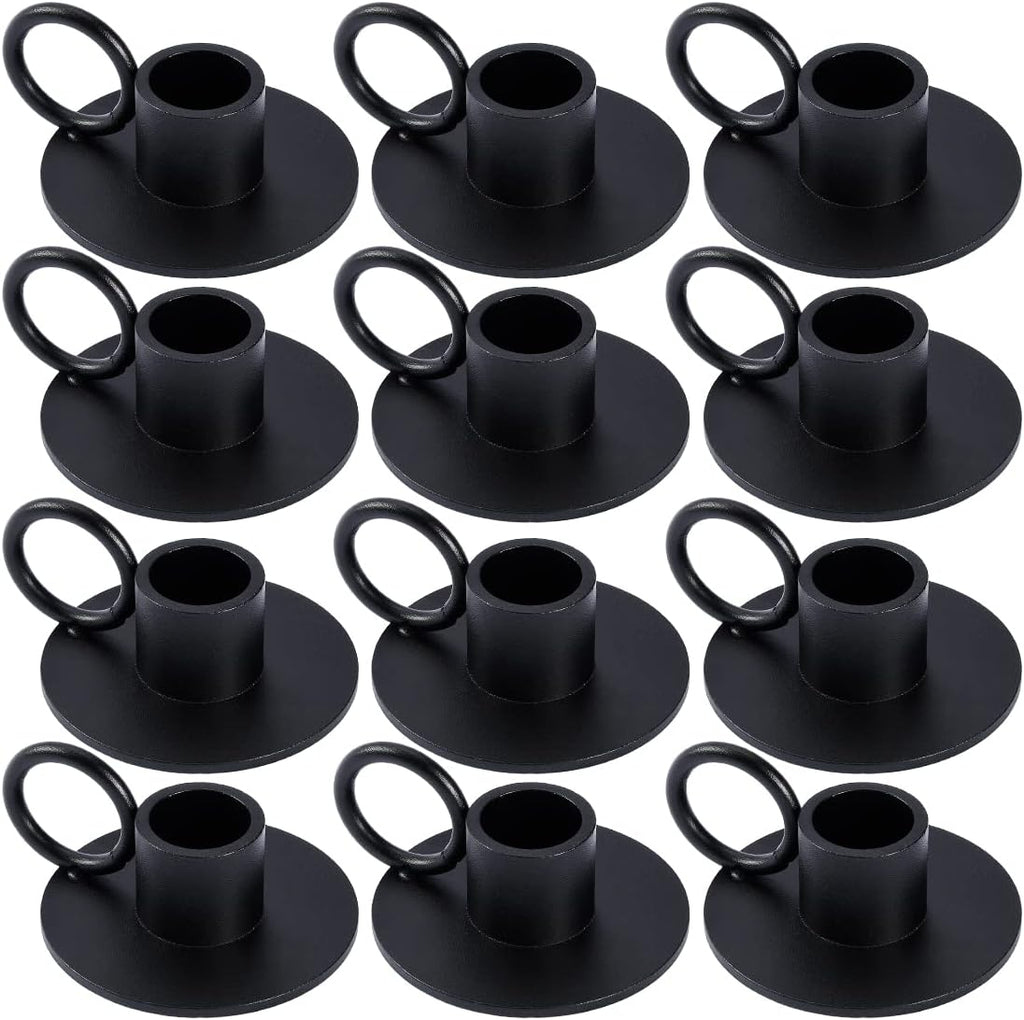 12PCS Black Iron Taper Candle Holders with Round Handle, Table Centerpiece