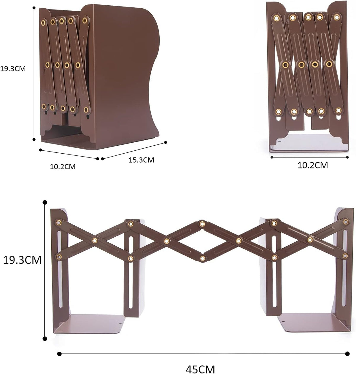 Aobopar Adjustable Metal Book Ends for Shelves Brown