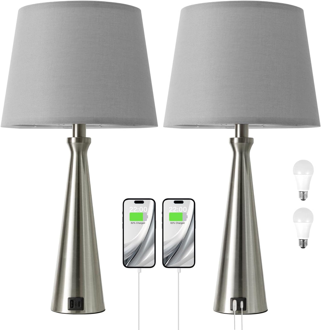 Seealle Touch Table Lamps for Living Room Set of 2（Grey Shade）