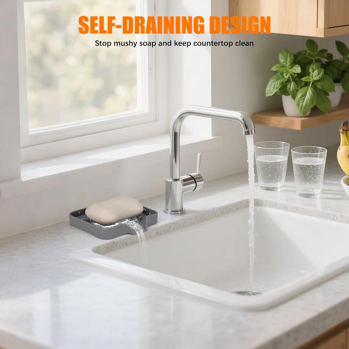 2 Pack Silicone Soap Dish for Shower with Self Draining Grey & Beige White
