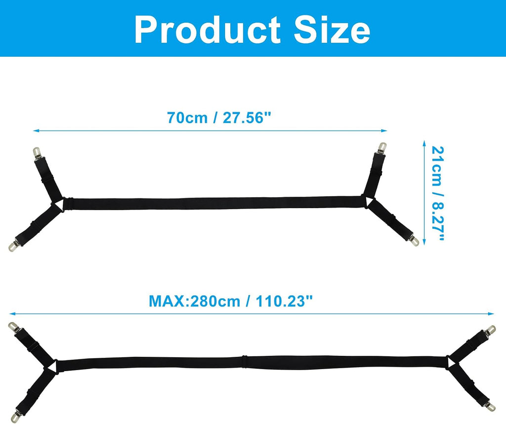 Bonsicoky Adjustable Elastic Straps with Metal Clips, Black, 2 Pack