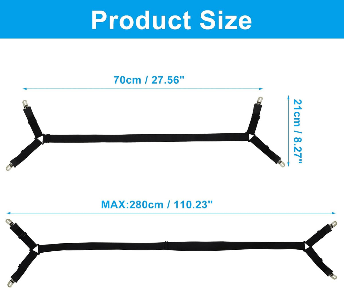 Bonsicoky Adjustable Elastic Straps with Metal Clips, Black, 2 Pack