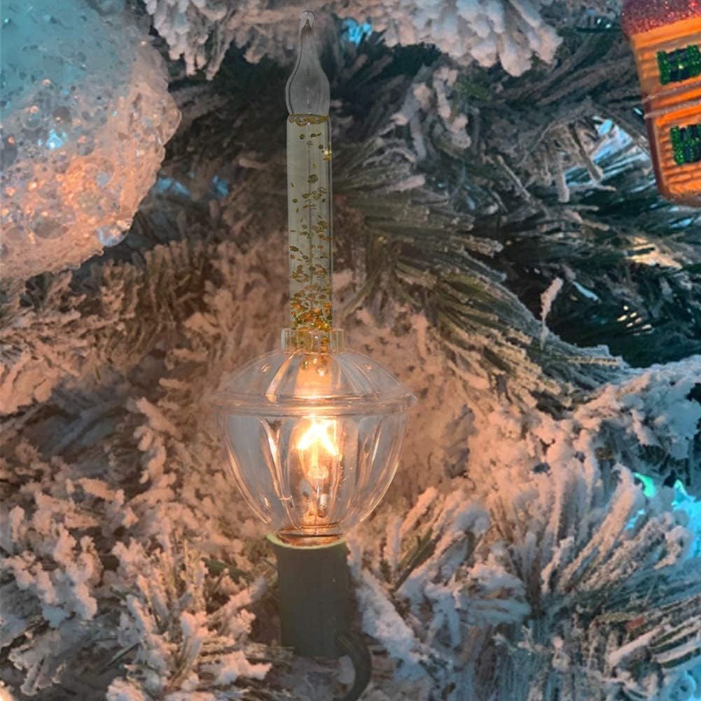 Couah Christmas Bubble Lights,Vintage Light String Set 11Ft 7 Clear Bubble Fluids with Gold Glitter C7/E12 Candelabra Base UL-Listed for Holiday Christmas Lighting Green Wire