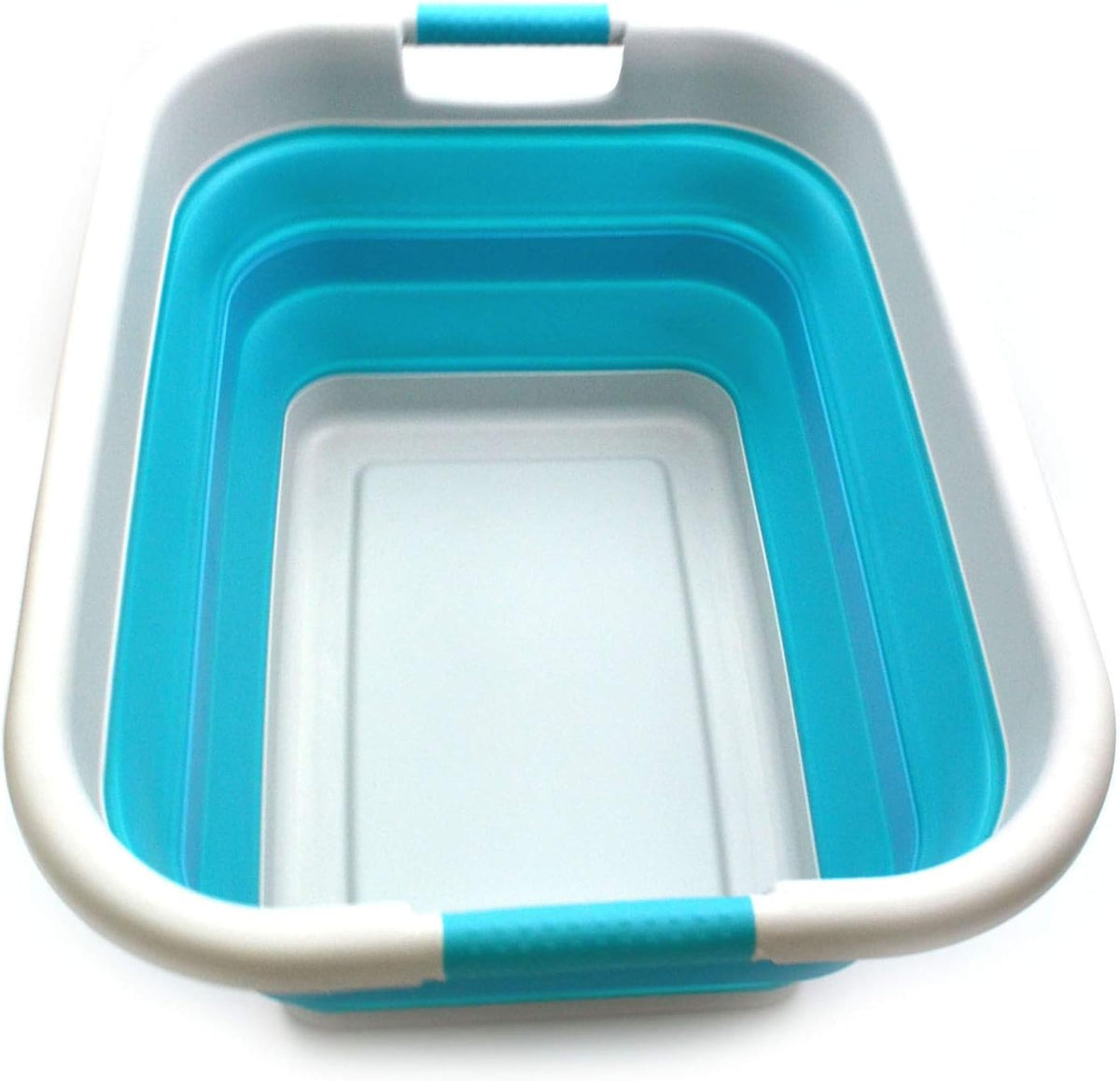 SAMMART 41L Collapsible Plastic Laundry Basket - Foldable Pop Up Storage Container/Organizer - Portable Washing Tub - Space Saving Hamper/Basket (1, Grey/Bright Blue)