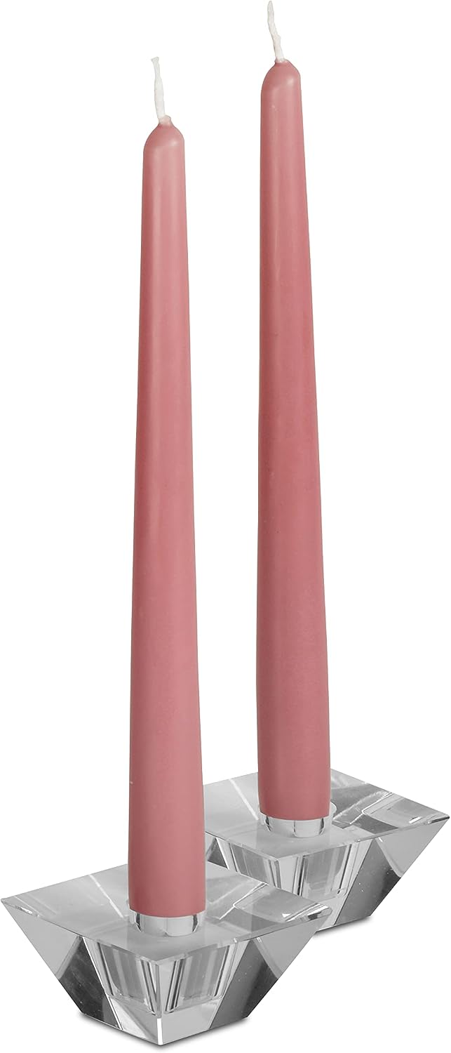 Hyoola 12 Pack Tall Taper Candles - 14 Inch Rose Pink Dripless, Unscented Dinner Candle - Paraffin Wax with Cotton Wicks - 12 Hour Burn Time