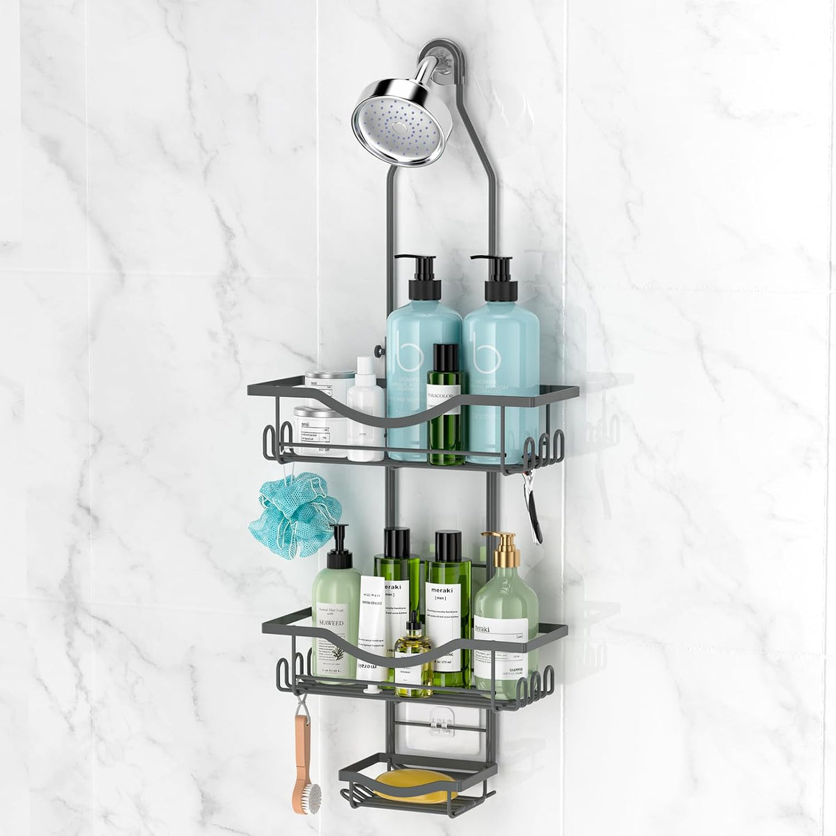REINHARDT Adjustable Shower Caddy Hanging Rustproof Shower Organizer, Grey