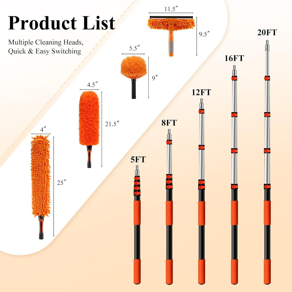 26ft High Reach Duster Kit with 5-20ft Extra Long Extension Pole