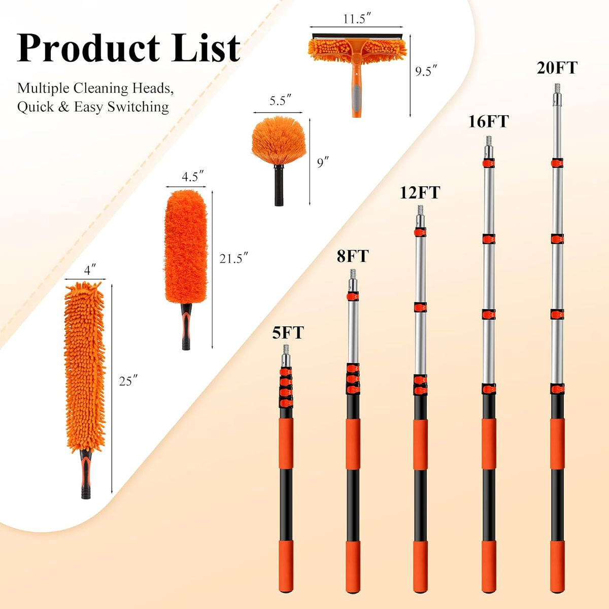 26ft High Reach Duster Kit with 5-20ft Extra Long Extension Pole
