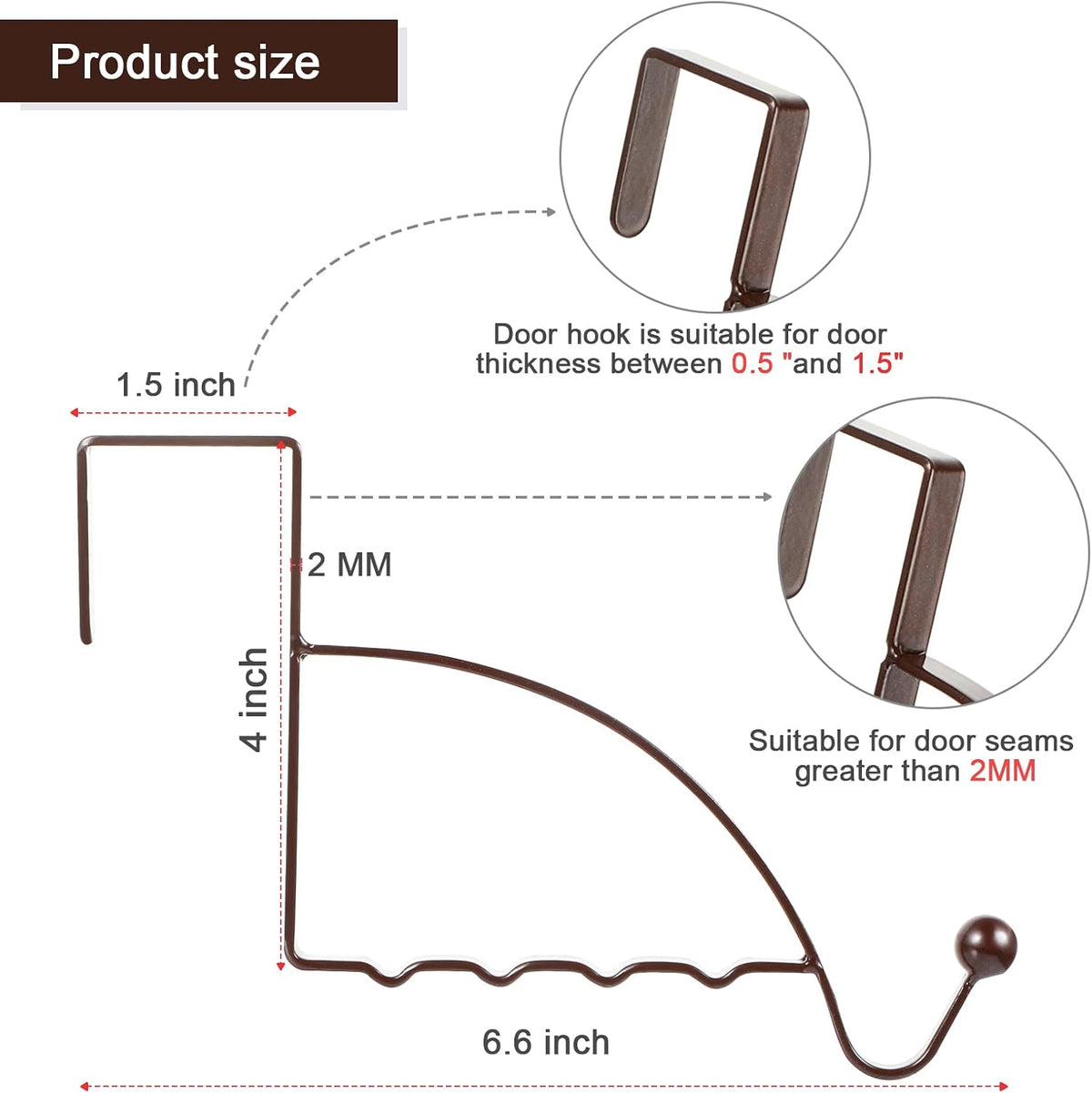 Hotop 2 Pcs Metal Over The Door Hooks, Clothes Hanger, Bronze