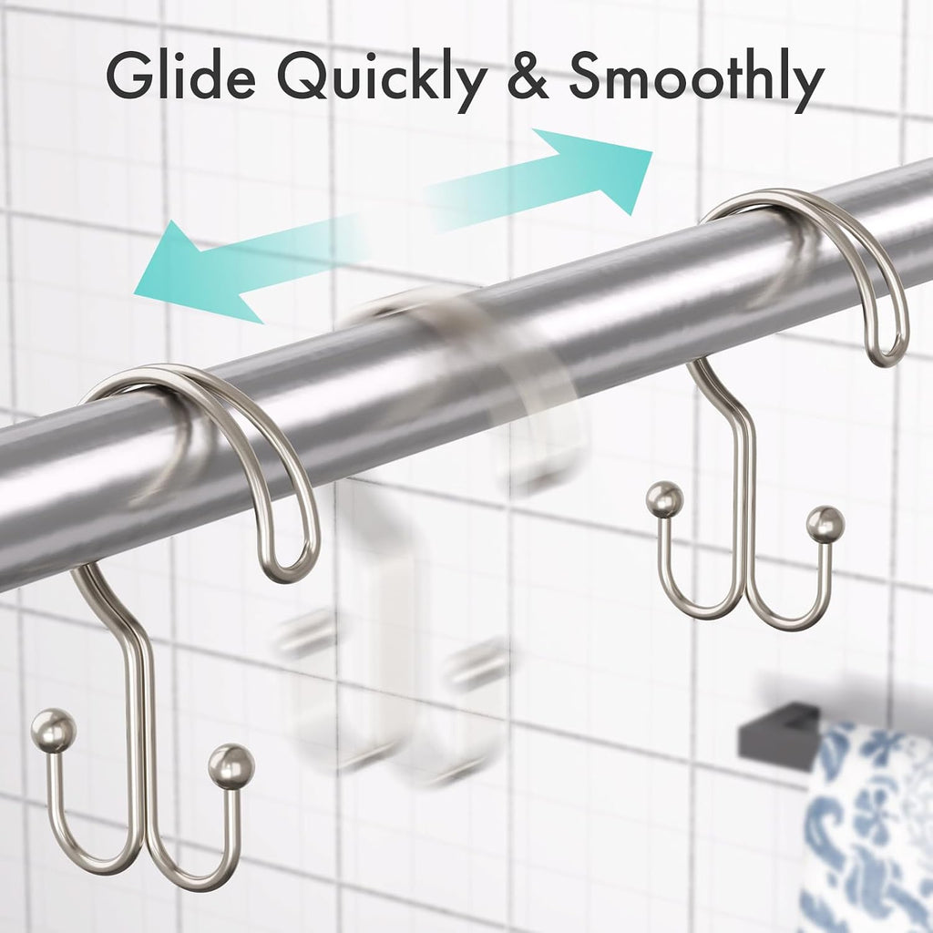 Bathway Nickel Shower Curtain Hooks Ring, 12 Pcs Double Sided Shower Hooks, Rust Proof Metal Shower Hooks for Bathroom, Anti-Drop Shower Rings for Shower Curtain & Liners