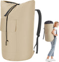 Backpack Laundry Bag, 115L Heavy Duty Extra Large College Laundry Backpack, Dirty Clothes Bag with Shoulder Straps, Laundry Hamper Bag with Drawstring Closure for College Dorm, Apartment Khaki
