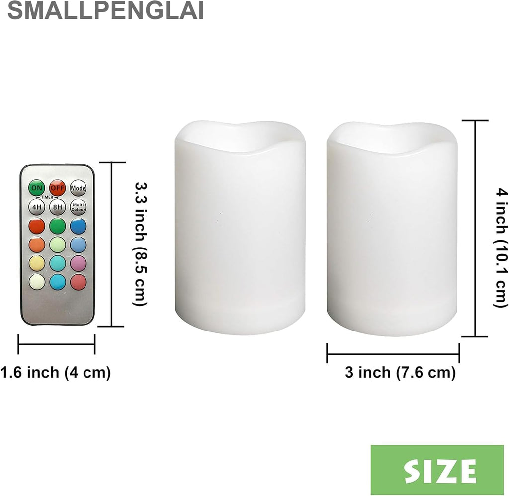 2 Pack Color Changing LED Flameless Pillar Candles with Remote, 3” x 4”
