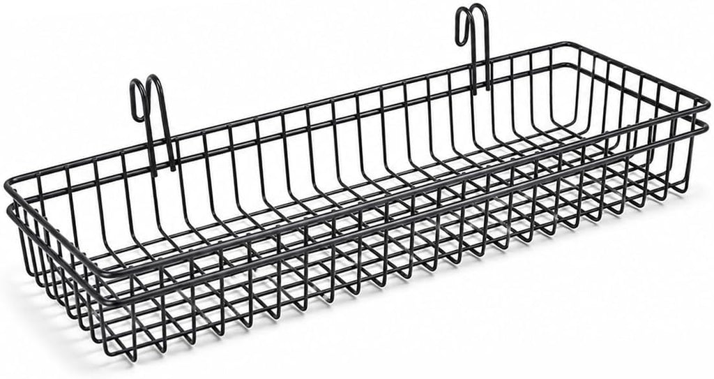 Black Metal Wire Hanging Basket, Multifunction Creative Mesh Wall Grid Holder Storage Organizer Plant Holder Shelf Flower Pots Black Coated