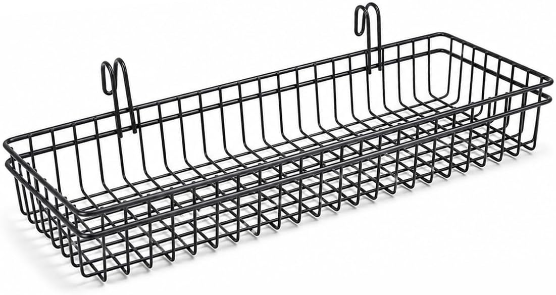 Black Metal Wire Hanging Basket, Multifunction Creative Mesh Wall Grid Holder Storage Organizer Plant Holder Shelf Flower Pots Black Coated