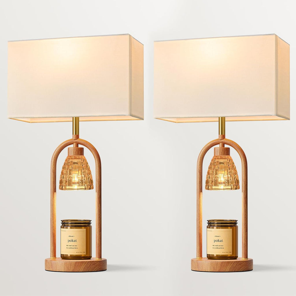 PoKat 22'' Farmhouse Table Lamps Set of 2 with Candle Warmer for Bedside
