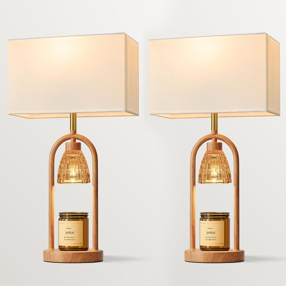 PoKat 22'' Farmhouse Table Lamps Set of 2 with Candle Warmer for Bedside