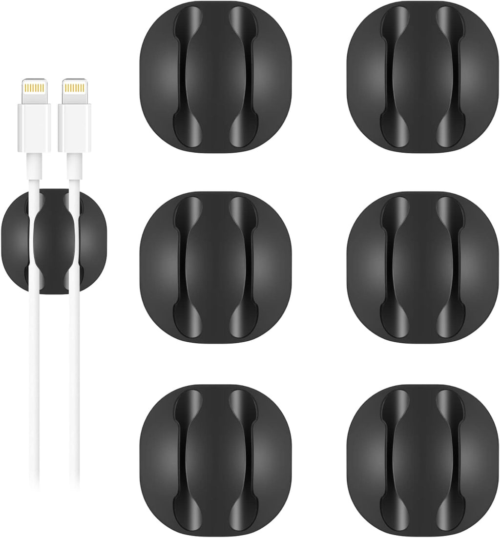 Shintop 6pcs Black Double Cable Clips for Organizing Desk Phone Charger
