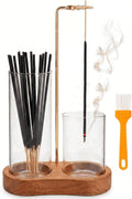 2 in 1 Incense Holder for Sticks with Glass Ash Catcher - Upside Down Anti-Ash Flying Incense Burner & Stick Storage Organizer, Ideal for Meditation, Yoga, Zen Home Decor, Spa Relaxation Gift