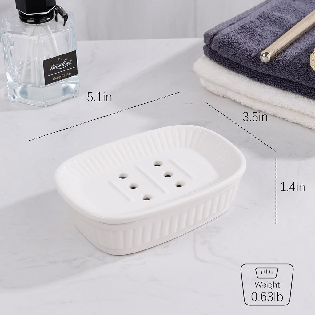 ANTIS'S HOME Ceramic Double Layer Self Draining White Soap Dish Bathroom Kitchen