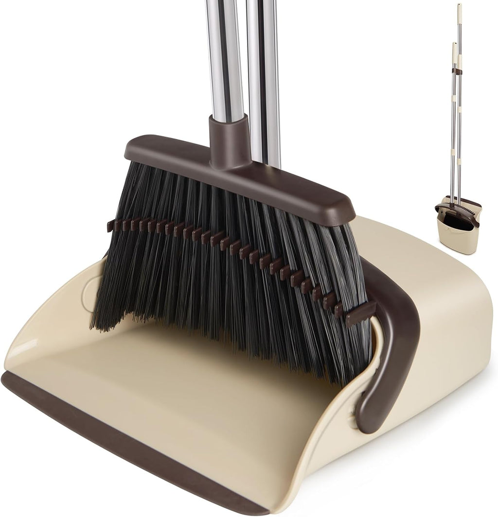 Broom and Dustpan Combo Set,55" Long Handle,Beige