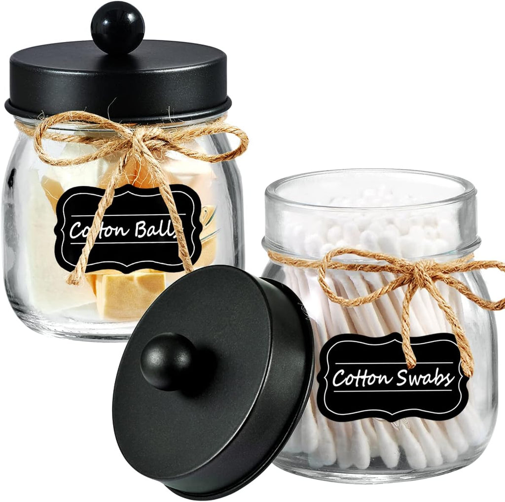 Amolliar Glass Mason Jar Qtip Dispenser Holder/Black, 2 Pack
