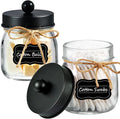 Amolliar Glass Mason Jar Qtip Dispenser Holder/Black, 2 Pack