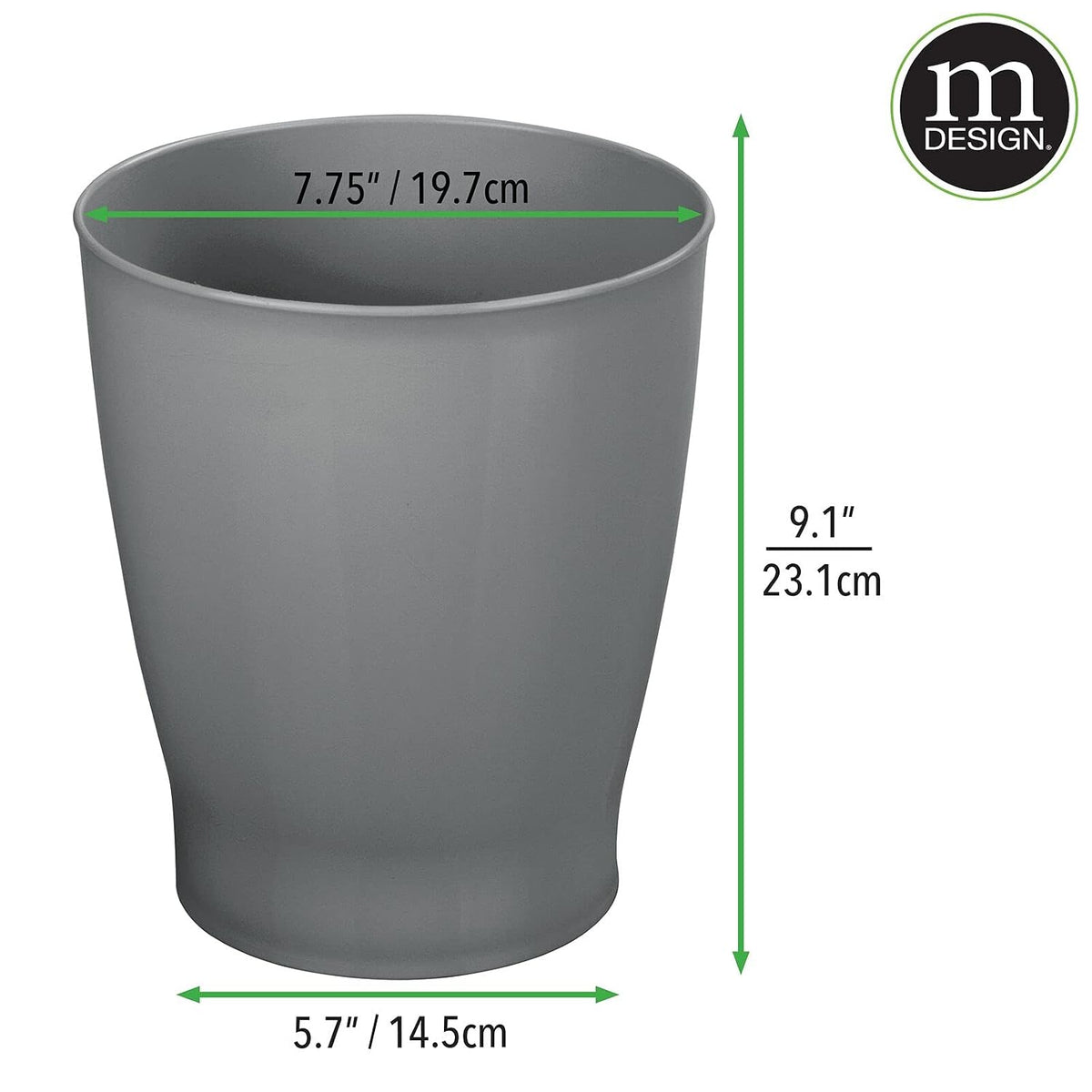 mDesign Round Plastic Bathroom Garbage Can, 1.25 Gallon Wastebasket, Garbage Bin, Trash Can for Bathroom, Bedroom, and Kids Room - Small Trash Can - Fyfe Collection - Charcoal Gray