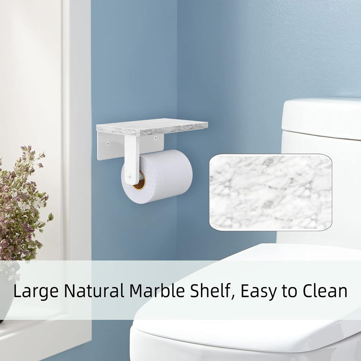 Gypie Toilet Paper Holder with Marble Shelf, Wall Mounted White