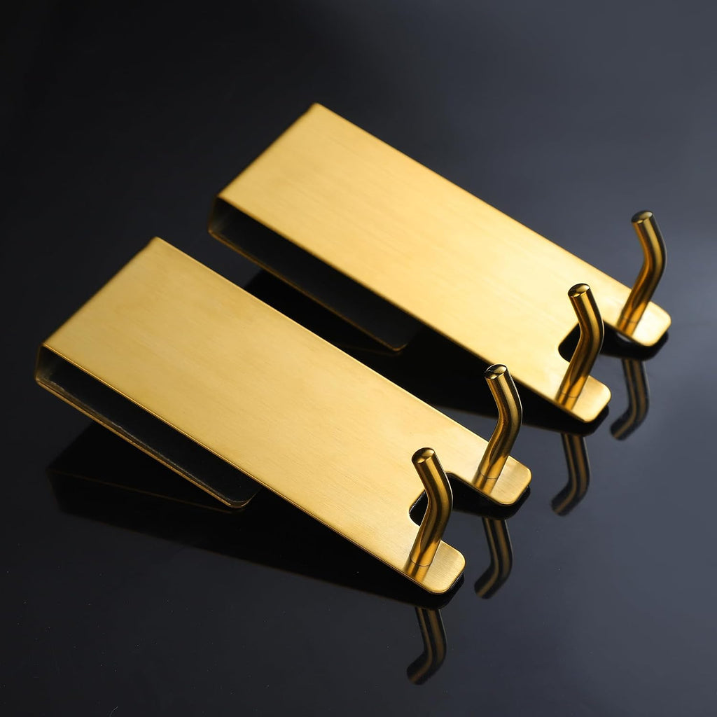 Taozun Shower Door Hooks, Gold Towel Hooks for Frameless Glass Door, 2 Pack