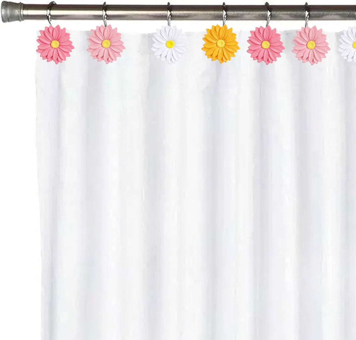 12-Piece Flowers Daisy Floral Shower Curtain Hooks for Bathroom