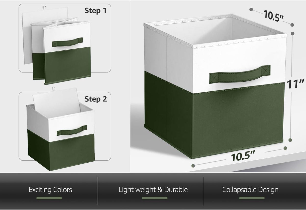 Sorbus Fabric Storage Cubes, 6-Pack Foldable Bins (Dark Green)