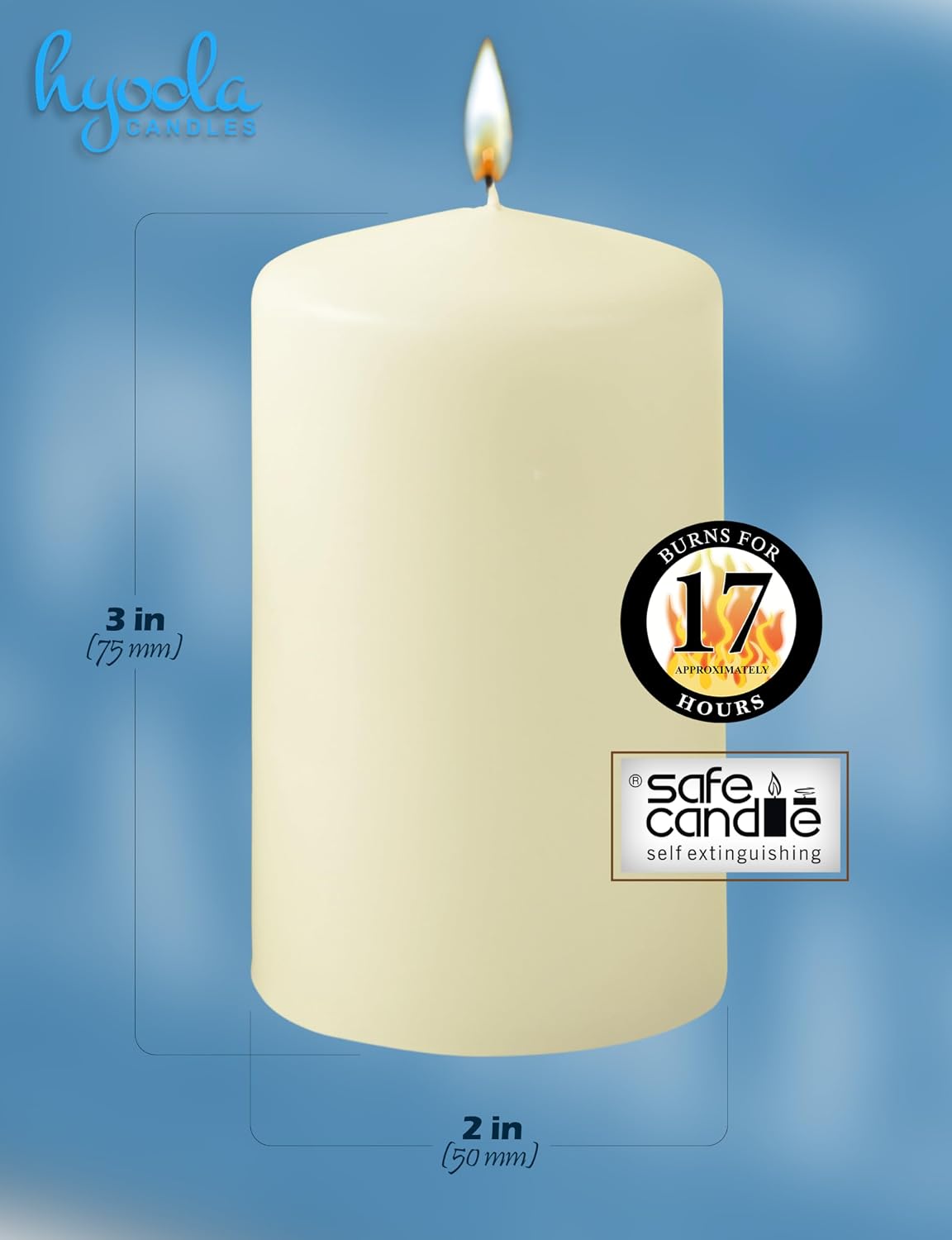 HYOOLA Ivory Pillar Candles 2x3 Inch - 12 Pack Unscented Bulk Pillar Candles - European Made