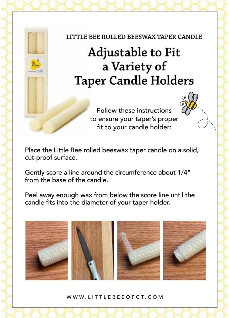 11" Hand Rolled Beeswax Taper Candle - Little Bee of Connecticut (One Pair)