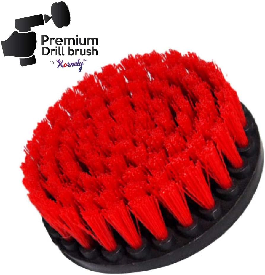 Premium Drill Brush Professional – Stiff 5 in Red Set of 3 | Scratch-Free Outdoor Cleaning Brush for Patio Bricks, Decking, Garden Tools, Lawn Mowers, Bicycles, Pool Tiles and Boat Hulls