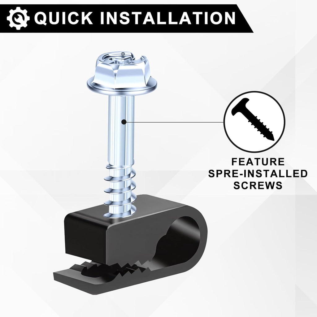 Cable Clips with Screws Fastener 1/4 Inch (6 mm) - All Weather Wire Clips for Coaxial, Ethernet,Electrical Cables,Brick/Stucco Siding Clips, UV-Resistant for Outdoor Wall Mount,50 Pack,Black