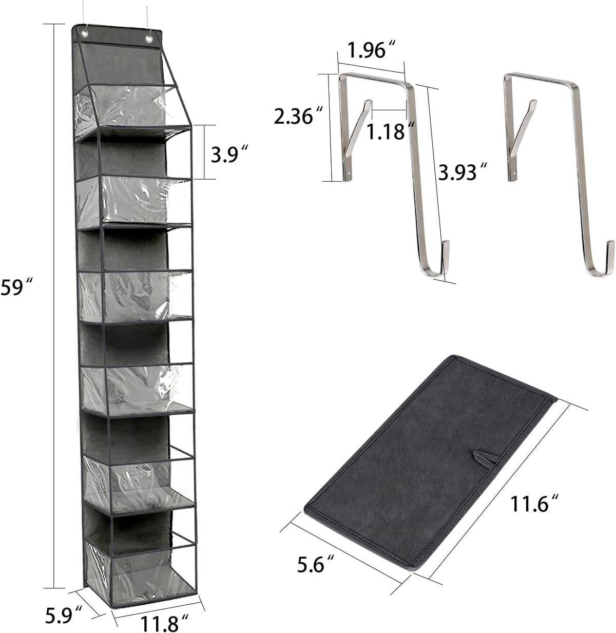 6-Shelf Over The Door Hanging Storage Closet Organizer (Grey)