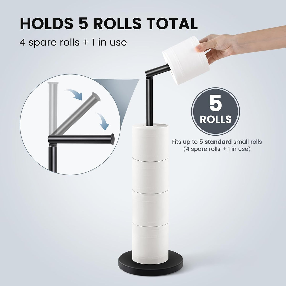 Cesun Free Standing Toilet Paper Holder Stand with Weighted Base, Black