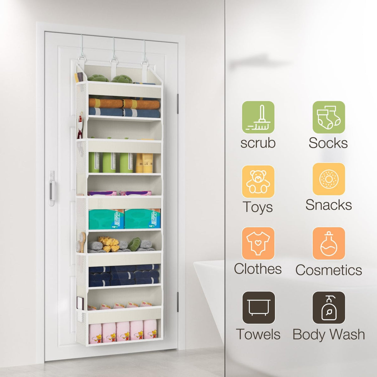 Over the Door Organizer Over the Door Shoe Organizer with 5 Front & 10 Mesh Side Pockets, Versatile 5 Shelf Hanging Holder 50lb Capacity Storage with 3 Hook for Closet, Kitchen, Pantry, Beige