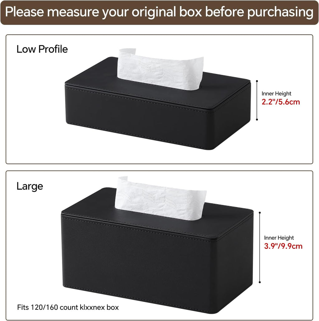 PU Leather Tissue Box Cover Rectangle, Inner Height 3.9", Black