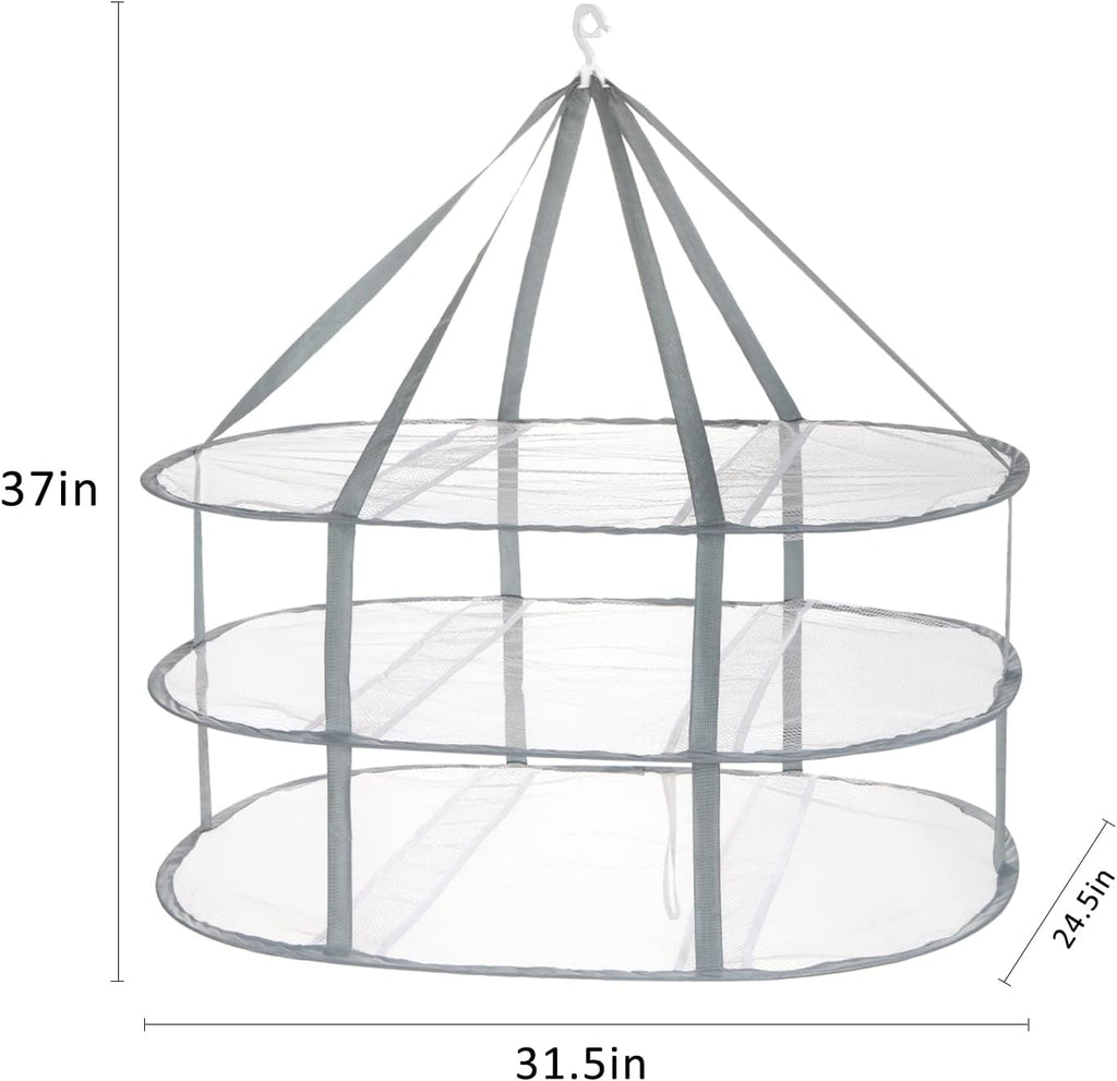 3-Tier Folding Mesh Clothes Hanging Dryer, Sweater Drying Rack, Large Laundry Drying Rack, Lay fold Flat Dry Hanger, Mesh Clothes Hanging Dryer - XL(3Tier)